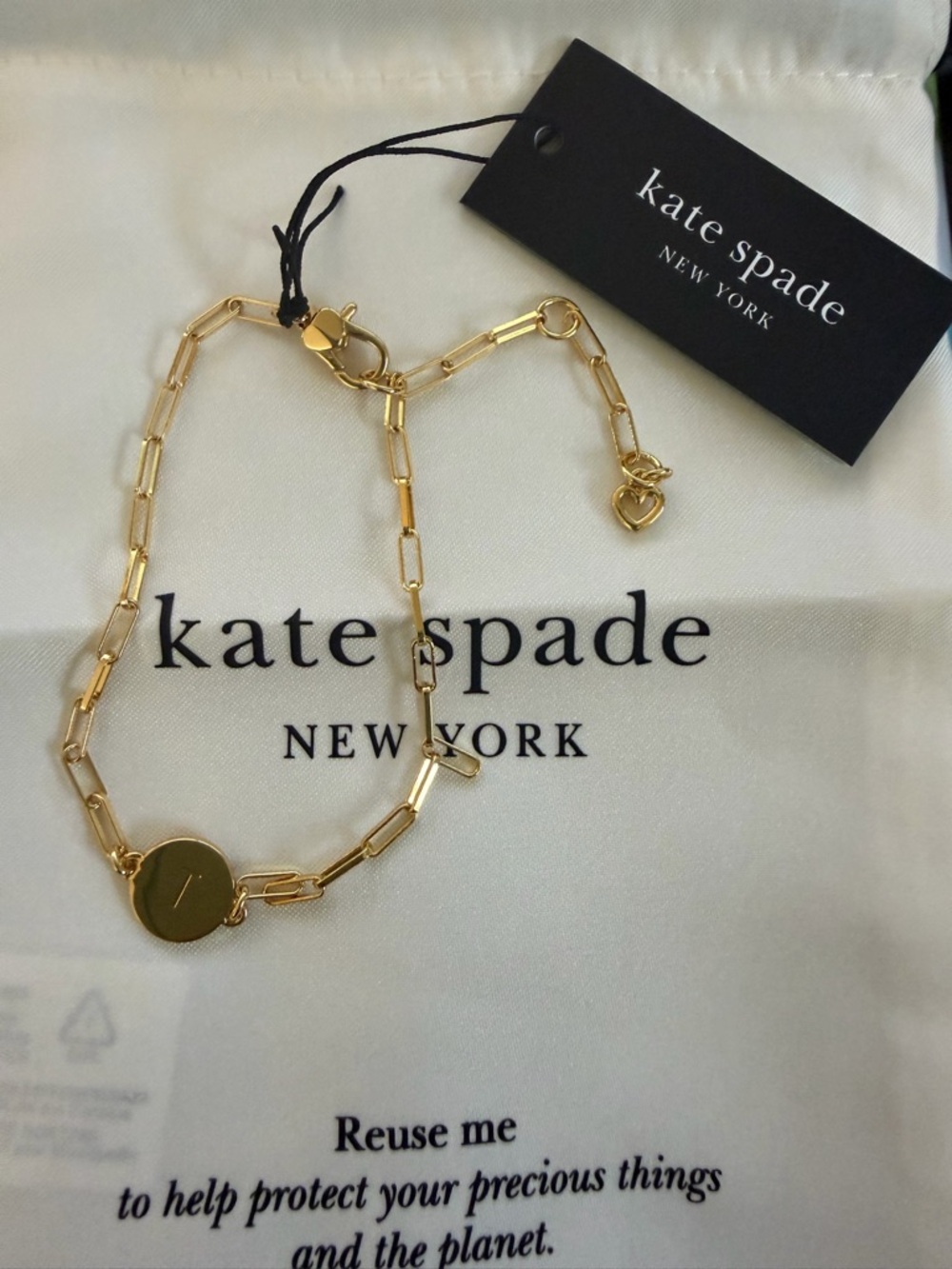 Kate Spade T New York Gold Paperclip Chain Initial Disc T Bracelet